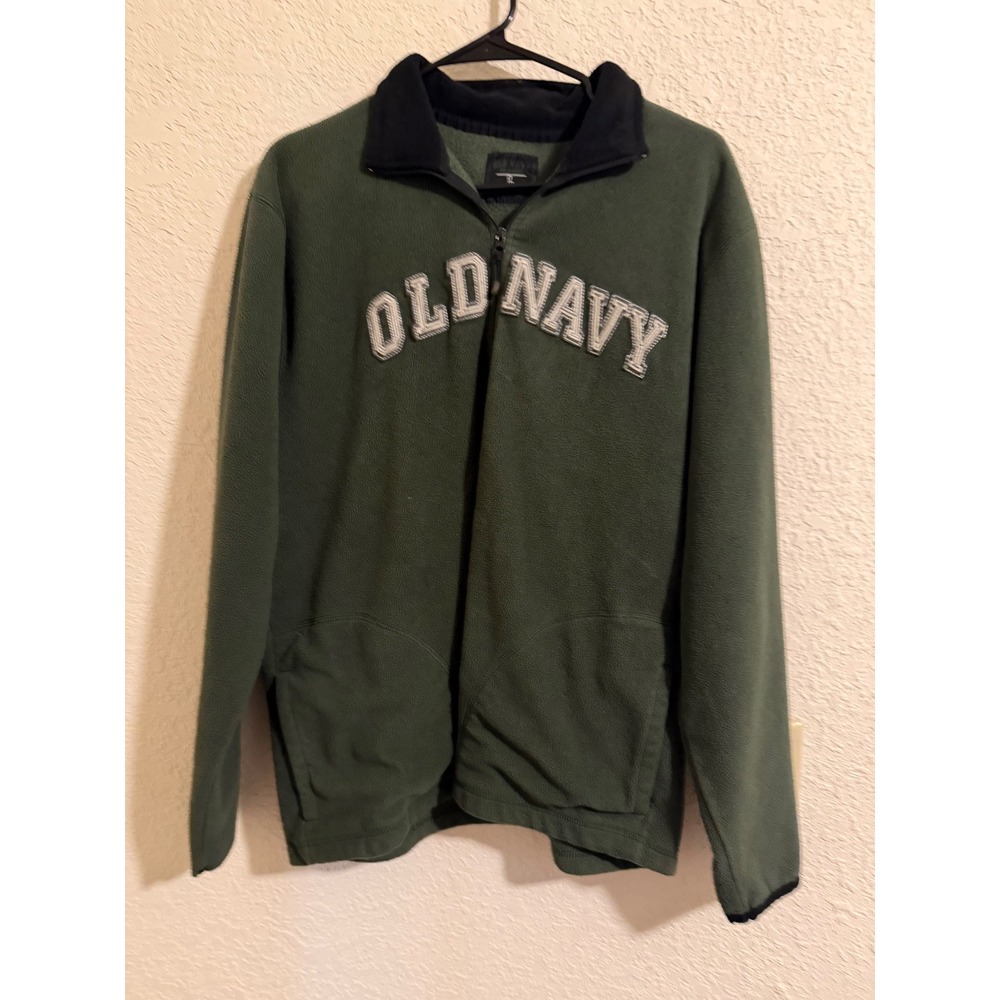 Old Navy Mens Vintage 2006 Forest Green Quarter Zip Fleece Pullover Logo Large